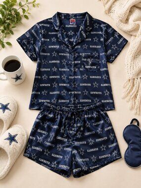 Vintage Dallas Cowboys NFL Satin Pajama Set Women's Large Shorts Y2K